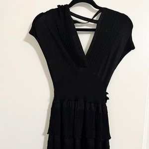 Black Cocktail Beaded Dress Knee High